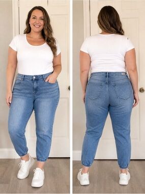 Laurie Felt 2X Knit Clean Jean Jogger Stretch Denim Elastic Hem